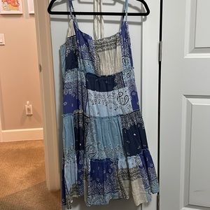 Lucky Brand Blue Patchwork Bandana Maxi Dress